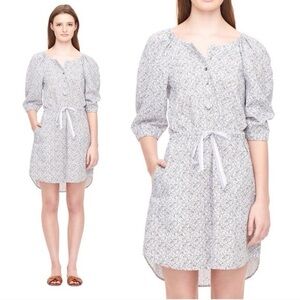 LA VIE REBECCA TAYLOR Meadow Floral Poplin Dress Waist Tie White Blue M